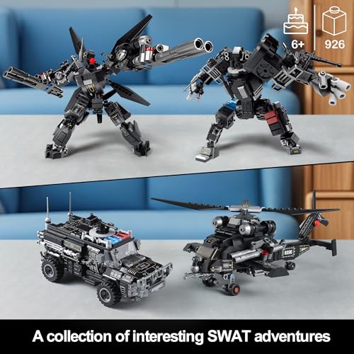 CONJUNTOS DE CONSTRUCCIÓN DE MECHAS DE POLICÍA SWAT COMPATIBLES CON LEGO CAMIONES Y HELICÓPTEROS DE POLICÍA TRANSFORMABLES - 2