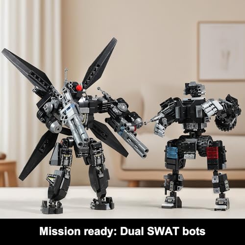 CONJUNTOS DE CONSTRUCCIÓN DE MECHAS DE POLICÍA SWAT COMPATIBLES CON LEGO CAMIONES Y HELICÓPTEROS DE POLICÍA TRANSFORMABLES - 4