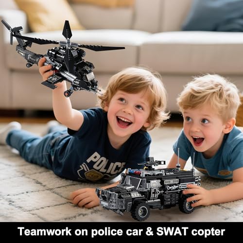 CONJUNTOS DE CONSTRUCCIÓN DE MECHAS DE POLICÍA SWAT COMPATIBLES CON LEGO CAMIONES Y HELICÓPTEROS DE POLICÍA TRANSFORMABLES - 5