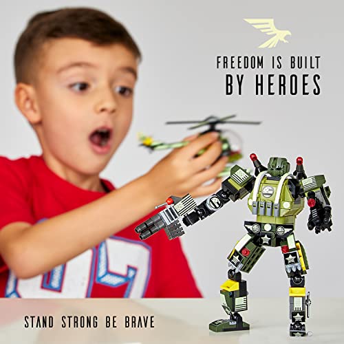 JITTERYGIT CONJUNTO DE JUGUETES DE REGALO CON MECH DE ROBOT DEL EJÉRCITO HELICÓPTERO MILITAR CREATIVO STEM KIT DE BLOQUES - 3