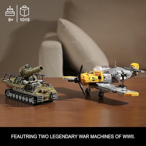 CONJUNTOS DE CONSTRUCCIÓN DE JUGUETES MILITARES DE LA SEGUNDA GUERRA MUNDIAL COMPATIBLES CON LEGO CREA UN CAZA BF109 Y UN TANQUE - 2