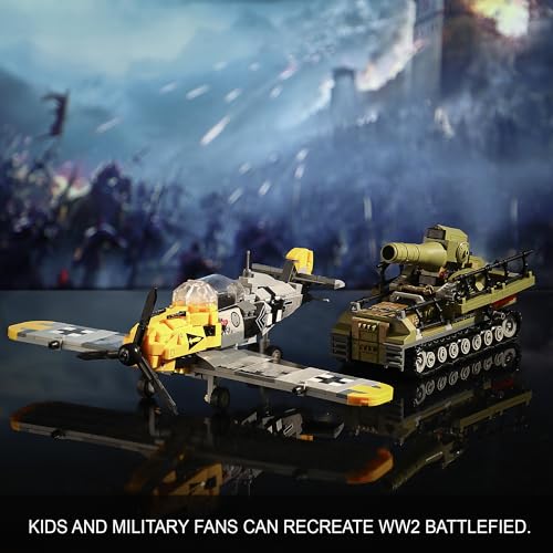 CONJUNTOS DE CONSTRUCCIÓN DE JUGUETES MILITARES DE LA SEGUNDA GUERRA MUNDIAL COMPATIBLES CON LEGO CREA UN CAZA BF109 Y UN TANQUE - 5