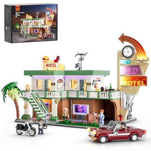 FUNWHOLE CITY CAR JUEGO DE LADRILLOS DE CONSTRUCCIÓN DE ILUMINACIÓN DE HOTEL VIAJE POR CARRETERA MODULAR TWILIGHT MOTEL - 1