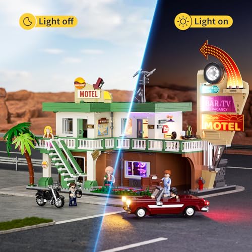 FUNWHOLE CITY CAR JUEGO DE LADRILLOS DE CONSTRUCCIÓN DE ILUMINACIÓN DE HOTEL VIAJE POR CARRETERA MODULAR TWILIGHT MOTEL - 2
