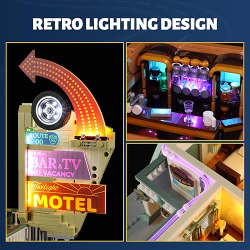 FUNWHOLE CITY CAR JUEGO DE LADRILLOS DE CONSTRUCCIÓN DE ILUMINACIÓN DE HOTEL VIAJE POR CARRETERA MODULAR TWILIGHT MOTEL - 4