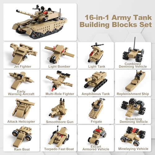 ARMY TANK JUEGO DE BLOQUES DE CONSTRUCCIÓN COMPATIBLE CON LEGO 517 PIEZAS DE JUGUETE MILITAR PARA NIÑOS CONSTRUYE 1 TANQUE O 16 - 5