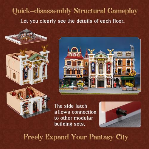 PANTASY JUEGO DE CONSTRUCCIÓN DE TEATRO GRANDE EUROPEO VINTAGE MODELO MODULAR CON CANDELABRO DE CRISTAL CÚPULA TRANSPARENTE - 5