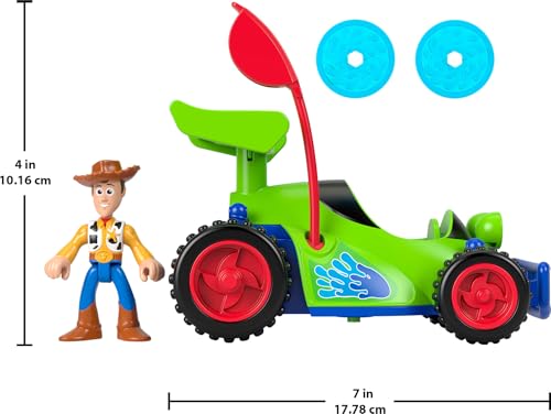 FISHERPRICE IMAGINEXT WOODY RC JUEGO DE JUEGO CON FIGURA DE ACCIÓN DE 3 PULGADAS VEHÍCULO DE JUGUETE RC Y 2 PROYECTILES - 6
