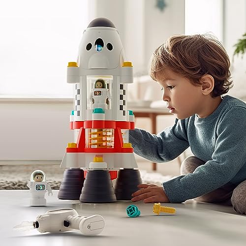 IPLAY ILEARN JUGUETES DE COHETE DEL ESPACIO EXTERIOR JUEGO DE NAVE ESPACIAL PARA NIÑOS CON TRANSBORDADOR ESPACIAL TALADRO - 1