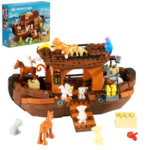 BLOQUES DE CONSTRUCCIÓN DEL BARCO DEL ARCA DE NOÉ JUGUETES DE BARCO DE LA HISTORIA RELIGIOSA BÍBLICA DE JESÚS CON ANIMALES - 1