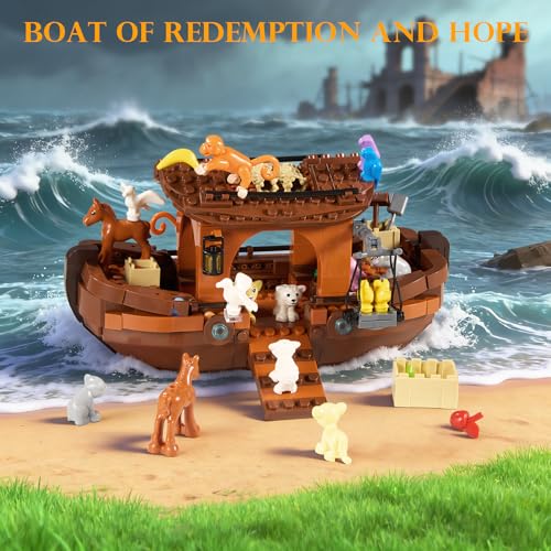 BLOQUES DE CONSTRUCCIÓN DEL BARCO DEL ARCA DE NOÉ JUGUETES DE BARCO DE LA HISTORIA RELIGIOSA BÍBLICA DE JESÚS CON ANIMALES - 2