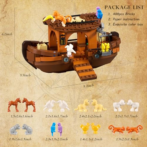 BLOQUES DE CONSTRUCCIÓN DEL BARCO DEL ARCA DE NOÉ JUGUETES DE BARCO DE LA HISTORIA RELIGIOSA BÍBLICA DE JESÚS CON ANIMALES - 3