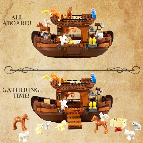 BLOQUES DE CONSTRUCCIÓN DEL BARCO DEL ARCA DE NOÉ JUGUETES DE BARCO DE LA HISTORIA RELIGIOSA BÍBLICA DE JESÚS CON ANIMALES - 4
