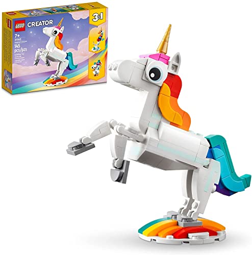 LEGO CREATOR 31140 JUGUETE MÁGICO DE UNICORNIO 3 EN 1 SE TRANSFORMA EN CABALLITO DE MAR A PAVO REAL FIGURAS DE ANIMALES - 1