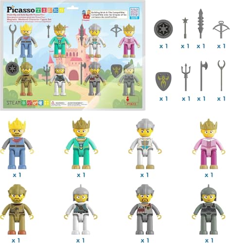 PICASSO TOYS FIGURAS DE ACCIÓN MAGNÉTICAS REY MEDIEVAL Y CABALLEROS PERSONAJES PARA BLOQUES DE CONSTRUCCIÓN BALDOSAS - 3