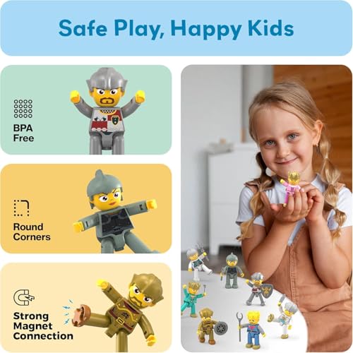 PICASSO TOYS FIGURAS DE ACCIÓN MAGNÉTICAS REY MEDIEVAL Y CABALLEROS PERSONAJES PARA BLOQUES DE CONSTRUCCIÓN BALDOSAS - 6