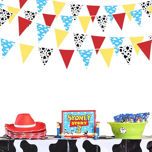 DECORACIONES DE FIESTA DE HISTORIAS DE DIBUJOS ANIMADOS DE 32 PIES COLOR ROJO AZUL AMARILLO JUGUETE TEMÁTICO PANCARTA DE TELA - 4