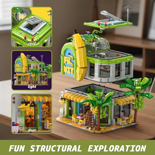 BANANA SHOP HOUSE JUEGO DE CONSTRUCCIÓN DE LA CIUDAD JUGUETE DE ARQUITECTURA MODULAR DE CASA CREATIVA CON LUCES LED KIT - 3