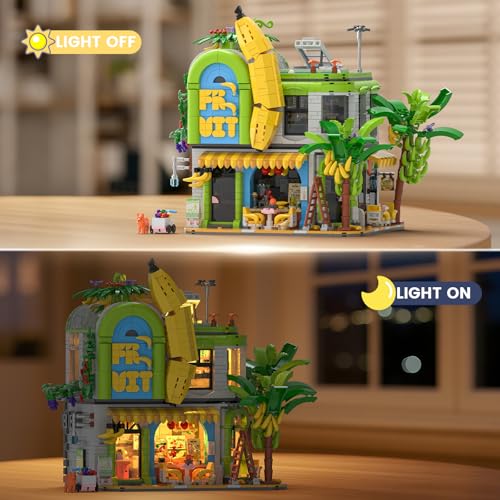 BANANA SHOP HOUSE JUEGO DE CONSTRUCCIÓN DE LA CIUDAD JUGUETE DE ARQUITECTURA MODULAR DE CASA CREATIVA CON LUCES LED KIT - 5