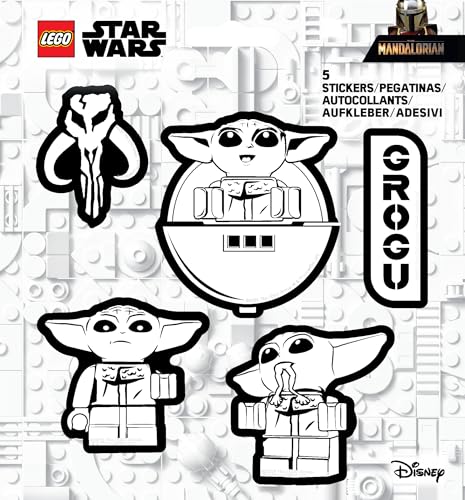 LEGO STAR WARS THE MANDALORIAN STICKER GROGU BW 53756 5 CALCOMANÍAS 1 HOJA MATERIAL DE PET BLANCO Y NEGRO PARA BOTELLA DE AGUA - 1