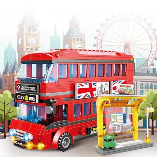 LONDON CITY BUS JUEGO DE BLOQUES DE CONSTRUCCIÓN PARA NIÑOS 458 PIEZAS KIT DE MODELO DE AUTOBÚS TURÍSTICO DE DOS PISOS - 1