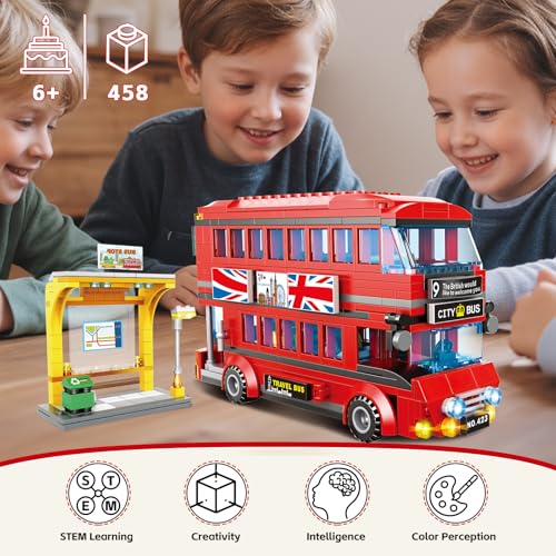 LONDON CITY BUS JUEGO DE BLOQUES DE CONSTRUCCIÓN PARA NIÑOS 458 PIEZAS KIT DE MODELO DE AUTOBÚS TURÍSTICO DE DOS PISOS - 3