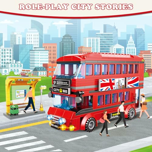 LONDON CITY BUS JUEGO DE BLOQUES DE CONSTRUCCIÓN PARA NIÑOS 458 PIEZAS KIT DE MODELO DE AUTOBÚS TURÍSTICO DE DOS PISOS - 4