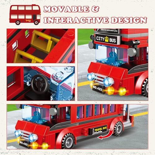 LONDON CITY BUS JUEGO DE BLOQUES DE CONSTRUCCIÓN PARA NIÑOS 458 PIEZAS KIT DE MODELO DE AUTOBÚS TURÍSTICO DE DOS PISOS - 6