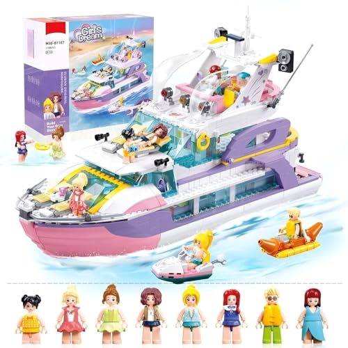 MAVO BRIX JUEGO DE CONSTRUCCIÓN DE YATE ROSA PARA NIÑAS DE 812 JUGUETES DE CONSTRUCCIÓN DE CRUCERO CON 8 MINIFIGURAS Y 2 BARCOS - 1