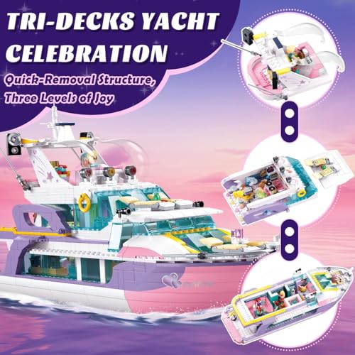 MAVO BRIX JUEGO DE CONSTRUCCIÓN DE YATE ROSA PARA NIÑAS DE 812 JUGUETES DE CONSTRUCCIÓN DE CRUCERO CON 8 MINIFIGURAS Y 2 BARCOS - 2
