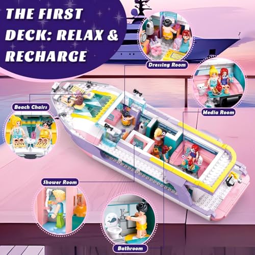 MAVO BRIX JUEGO DE CONSTRUCCIÓN DE YATE ROSA PARA NIÑAS DE 812 JUGUETES DE CONSTRUCCIÓN DE CRUCERO CON 8 MINIFIGURAS Y 2 BARCOS - 3