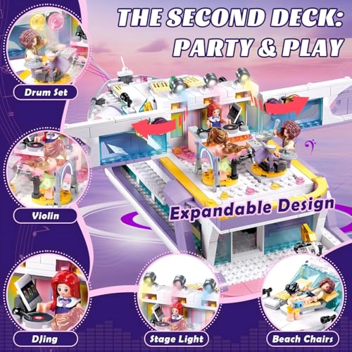 MAVO BRIX JUEGO DE CONSTRUCCIÓN DE YATE ROSA PARA NIÑAS DE 812 JUGUETES DE CONSTRUCCIÓN DE CRUCERO CON 8 MINIFIGURAS Y 2 BARCOS - 4