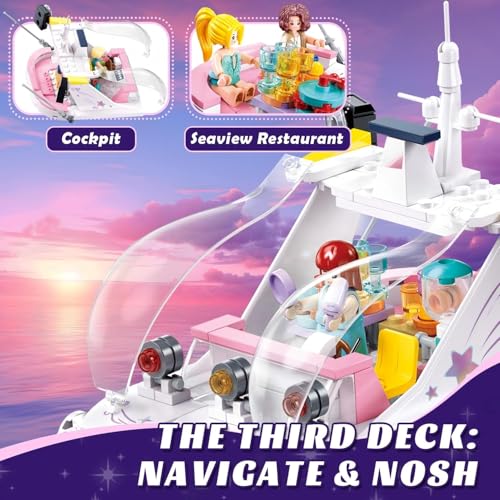 MAVO BRIX JUEGO DE CONSTRUCCIÓN DE YATE ROSA PARA NIÑAS DE 812 JUGUETES DE CONSTRUCCIÓN DE CRUCERO CON 8 MINIFIGURAS Y 2 BARCOS - 5