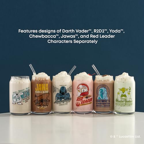 JOYJOLT STAR WARS COLECCIÓN RETRO VINTAGE 169 OZ VASOS DE VIDRIO CON DARTH VADER R2D2 YODA CHEWBACCA ROJO LEADER JAWA VAJILLA - 6