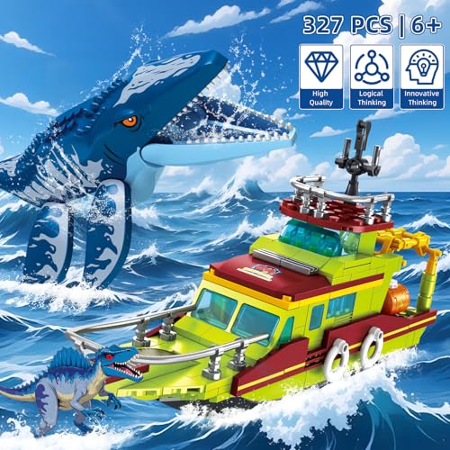 KIOTHDRE JUEGO DE CONSTRUCCIÓN DE DINOSAURIO 3 EN 1 EXPLORADOR OCEÁNICO COMPATIBLE CON DINOSAUR PARK WORLD BARCO DE CIUDAD - 2