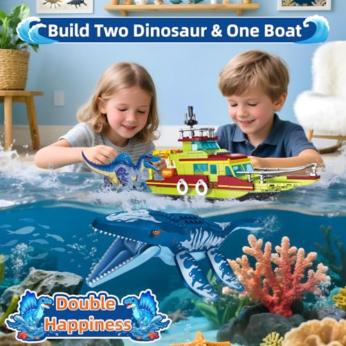 KIOTHDRE JUEGO DE CONSTRUCCIÓN DE DINOSAURIO 3 EN 1 EXPLORADOR OCEÁNICO COMPATIBLE CON DINOSAUR PARK WORLD BARCO DE CIUDAD - 3