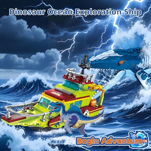 KIOTHDRE JUEGO DE CONSTRUCCIÓN DE DINOSAURIO 3 EN 1 EXPLORADOR OCEÁNICO COMPATIBLE CON DINOSAUR PARK WORLD BARCO DE CIUDAD - 4