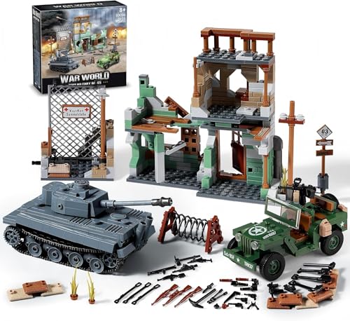 CONJUNTOS DE CONSTRUCCIÓN DE BASE MILITAR DE LA SEGUNDA GUERRA MUNDIAL COMPATIBLES CON LEGO CONSTRUYE Y JUEGA CON TANQUE TIGER - 1