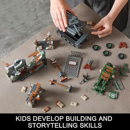CONJUNTOS DE CONSTRUCCIÓN DE BASE MILITAR DE LA SEGUNDA GUERRA MUNDIAL COMPATIBLES CON LEGO CONSTRUYE Y JUEGA CON TANQUE TIGER - 4