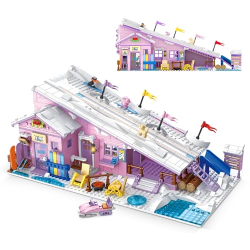 PINK GIRLS SKI RESORT WINTER VILLAGE HOUSE CONJUNTO DE CONSTRUCCIÓN DE CASA COMPATIBLE CON LEGO FRIENDS SNOW CABIN COLLECTION - 1