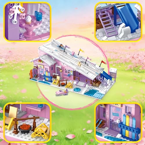 PINK GIRLS SKI RESORT WINTER VILLAGE HOUSE CONJUNTO DE CONSTRUCCIÓN DE CASA COMPATIBLE CON LEGO FRIENDS SNOW CABIN COLLECTION - 3