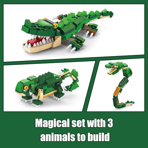 HIGH GODO CREATOR JUEGO DE CONSTRUCCIÓN DE ANIMALES 3 EN 1 BÚHO TIBURÓN COCODRILO TIGRE A ANIMAL REGALOS COLECCIONABLES - 3