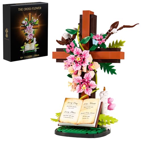 SET DE CONSTRUCCIÓN DE FLOR CON CRUZ DE JESÚS COLECCIONABLES RELIGIOSOS COMPATIBLES CON LEGO JUGUETES DE CONSTRUCCIÓN CATÓLICOS - 1