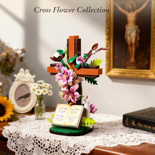 SET DE CONSTRUCCIÓN DE FLOR CON CRUZ DE JESÚS COLECCIONABLES RELIGIOSOS COMPATIBLES CON LEGO JUGUETES DE CONSTRUCCIÓN CATÓLICOS - 2