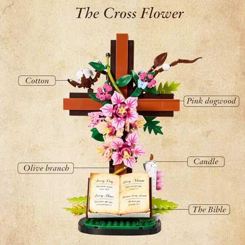 SET DE CONSTRUCCIÓN DE FLOR CON CRUZ DE JESÚS COLECCIONABLES RELIGIOSOS COMPATIBLES CON LEGO JUGUETES DE CONSTRUCCIÓN CATÓLICOS - 3