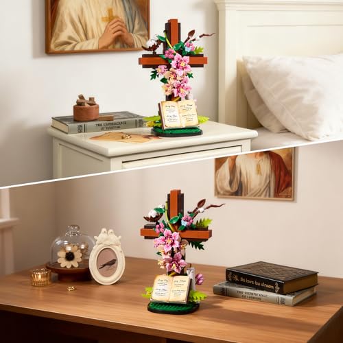 SET DE CONSTRUCCIÓN DE FLOR CON CRUZ DE JESÚS COLECCIONABLES RELIGIOSOS COMPATIBLES CON LEGO JUGUETES DE CONSTRUCCIÓN CATÓLICOS - 4