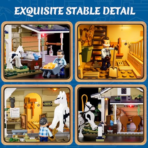 FUNWHOLE SET DE LUCES LED PARA ESTABLO DE CABALLOS DE GRANJA EDIFICIO LADRILLOS COLECCIÓN DE ANIMALES DE GRANJA Y CABAÑAS MODELO - 4