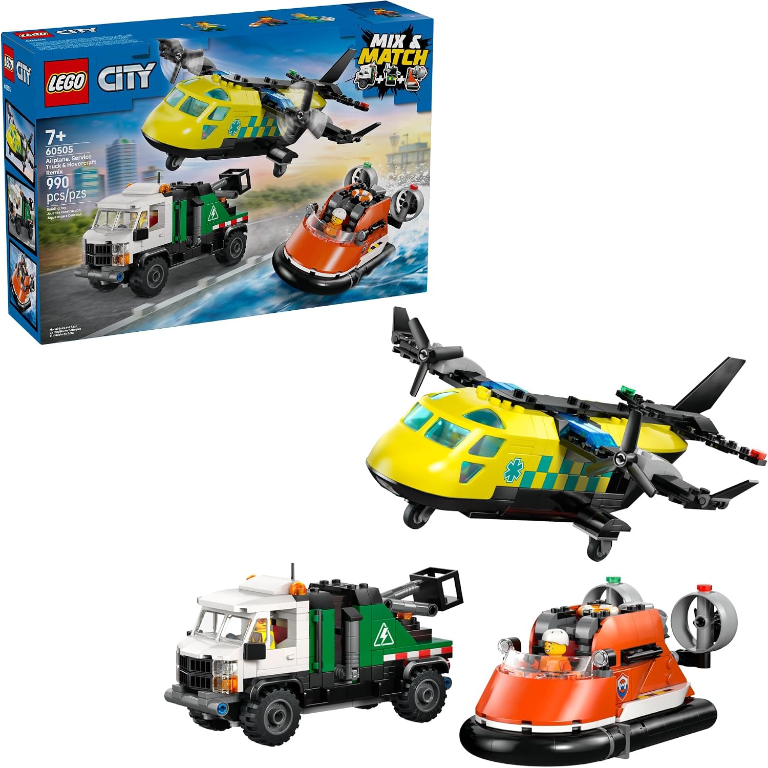 LEGO CITY AIRPLANE, SERVICE TRUCK Y HOVERCRAFT REMIX JUGUETE DE CONSTRUCCIÓN PARA NIÑOS MEZCLA Y COMBINA VEHÍCULOS - 1