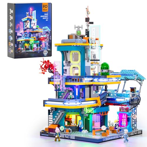 FUNWHOLE CYBERPUNK MANSION LIGHTING JUEGO DE LADRILLOS DE CONSTRUCCIÓN 2524 PIEZAS DE EDIFICIOS MODULARES DE CIUDAD FUTURA IDEA - 1