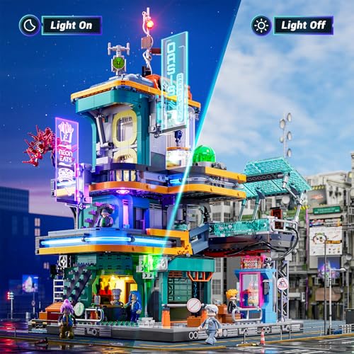 FUNWHOLE CYBERPUNK MANSION LIGHTING JUEGO DE LADRILLOS DE CONSTRUCCIÓN 2524 PIEZAS DE EDIFICIOS MODULARES DE CIUDAD FUTURA IDEA - 3